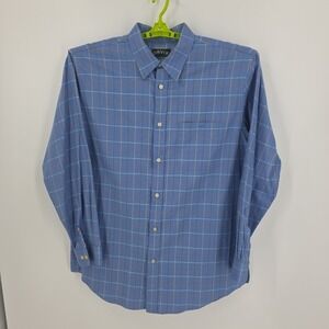 Orvis Blue White Orange Check ‎ Country Twill Men's LS Shirt Size XLT
